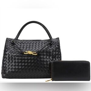 Elegant Black Woven Handbag